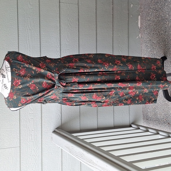 Vintage Capacity Maternity Dark Academia Floral Noir Corduroy Jumper Dress Large - Picture 8 of 14